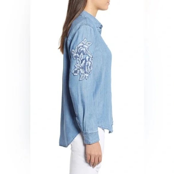 RAILS - Ingrid Floral Embroidered Patches Chambray Shirt Size XS - Picture 2 of 11